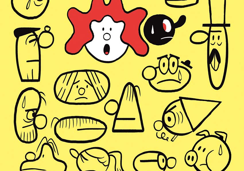 Detail cover of the comic, drawings of faces